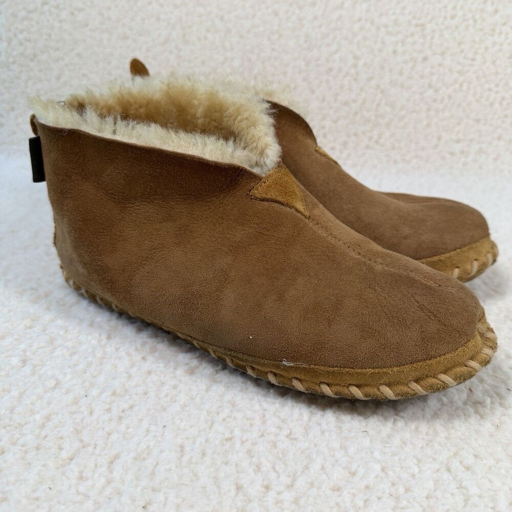 LL Bean Womens Wicked Good Slipper Size 9 Tan Suede Shearling Cozy Bootie Shoe